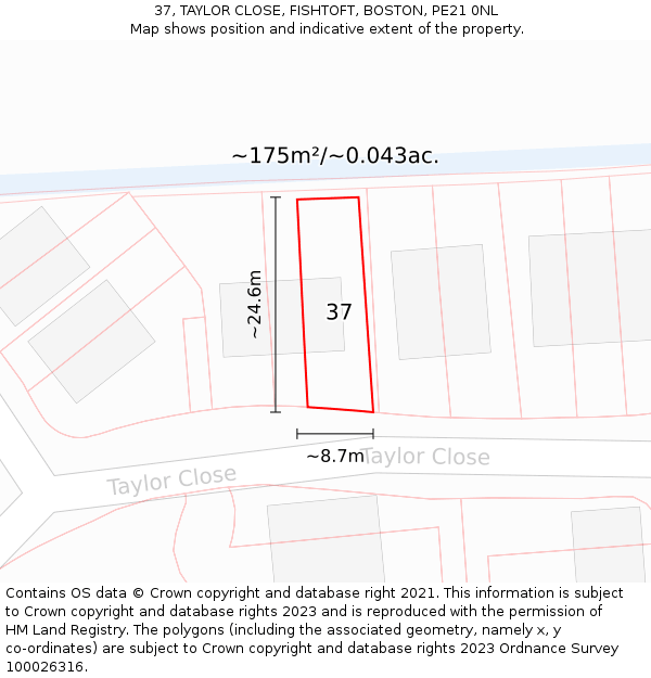 37, TAYLOR CLOSE, FISHTOFT, BOSTON, PE21 0NL: Plot and title map