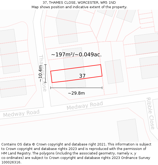 37, THAMES CLOSE, WORCESTER, WR5 1ND: Plot and title map