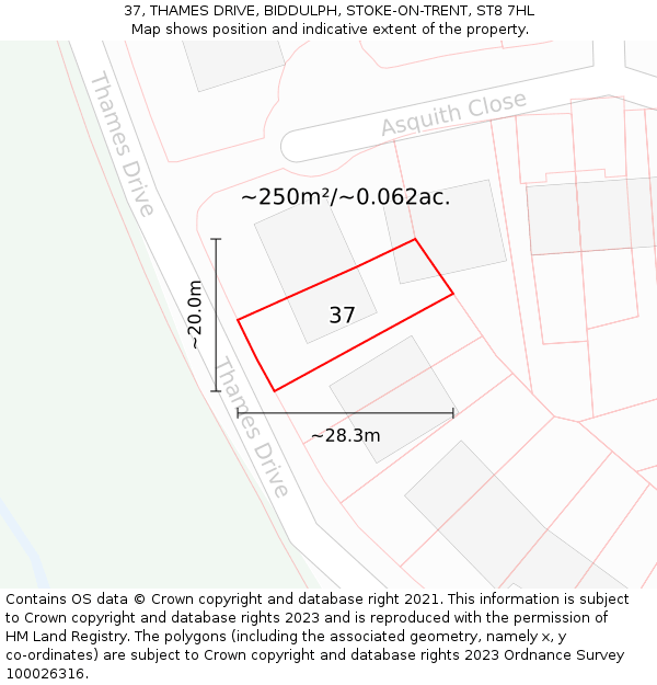 37, THAMES DRIVE, BIDDULPH, STOKE-ON-TRENT, ST8 7HL: Plot and title map