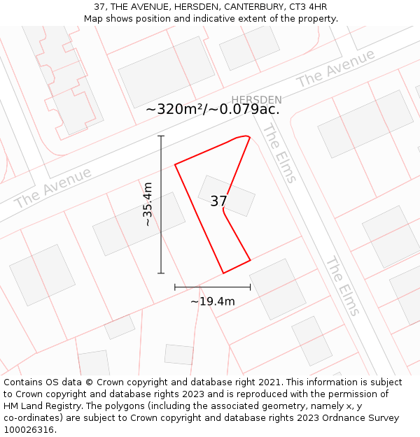 37, THE AVENUE, HERSDEN, CANTERBURY, CT3 4HR: Plot and title map