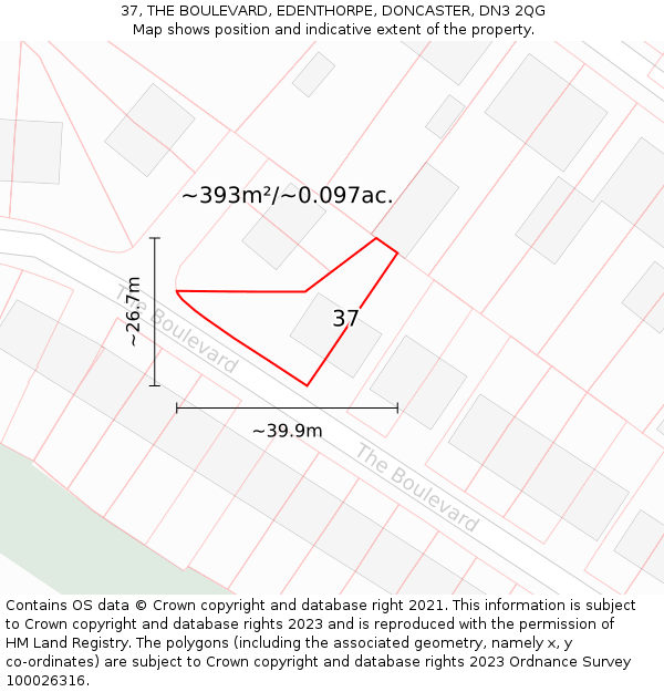 37, THE BOULEVARD, EDENTHORPE, DONCASTER, DN3 2QG: Plot and title map