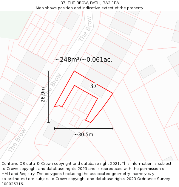 37, THE BROW, BATH, BA2 1EA: Plot and title map