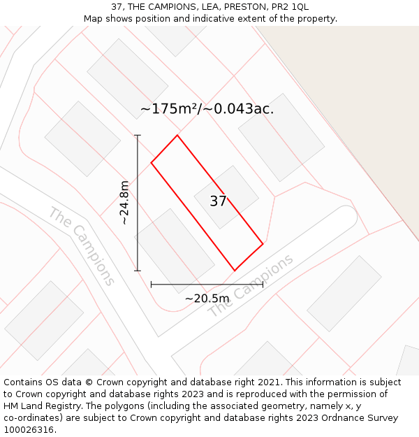 37, THE CAMPIONS, LEA, PRESTON, PR2 1QL: Plot and title map