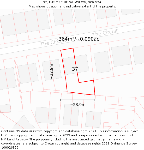 37, THE CIRCUIT, WILMSLOW, SK9 6DA: Plot and title map