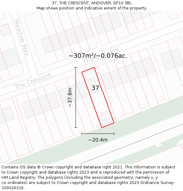 37, THE CRESCENT, ANDOVER, SP10 3BL: Plot and title map
