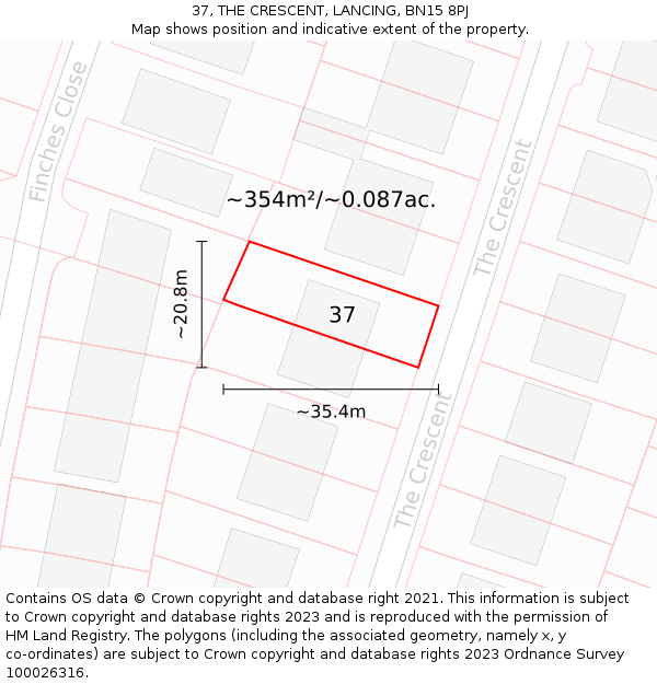 37, THE CRESCENT, LANCING, BN15 8PJ: Plot and title map