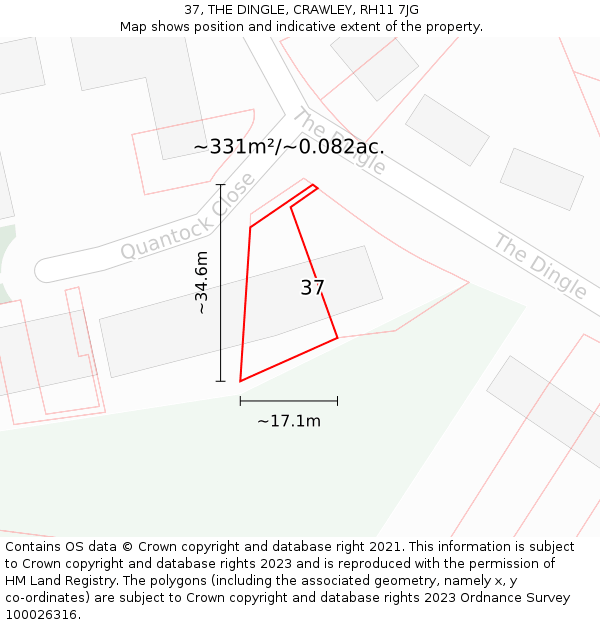 37, THE DINGLE, CRAWLEY, RH11 7JG: Plot and title map
