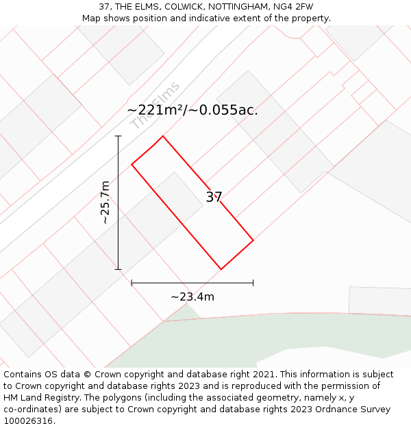 37, THE ELMS, COLWICK, NOTTINGHAM, NG4 2FW: Plot and title map