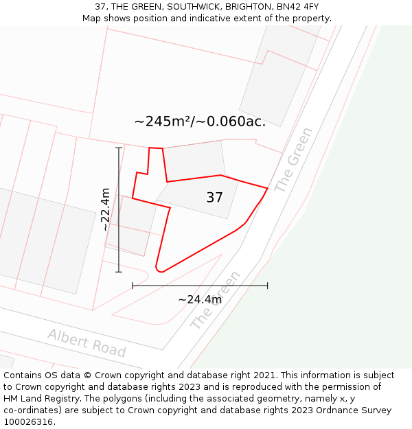 37, THE GREEN, SOUTHWICK, BRIGHTON, BN42 4FY: Plot and title map