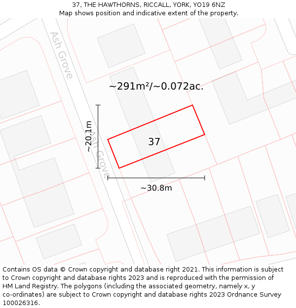 37, THE HAWTHORNS, RICCALL, YORK, YO19 6NZ: Plot and title map