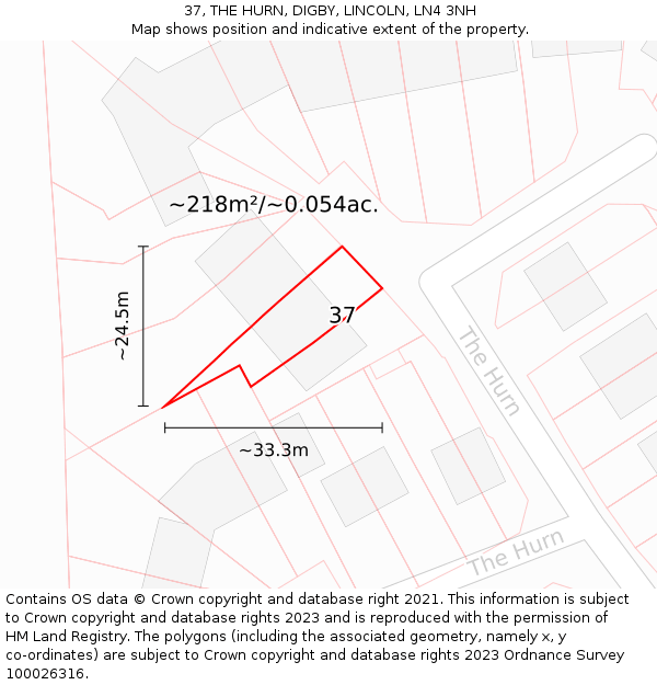 37, THE HURN, DIGBY, LINCOLN, LN4 3NH: Plot and title map