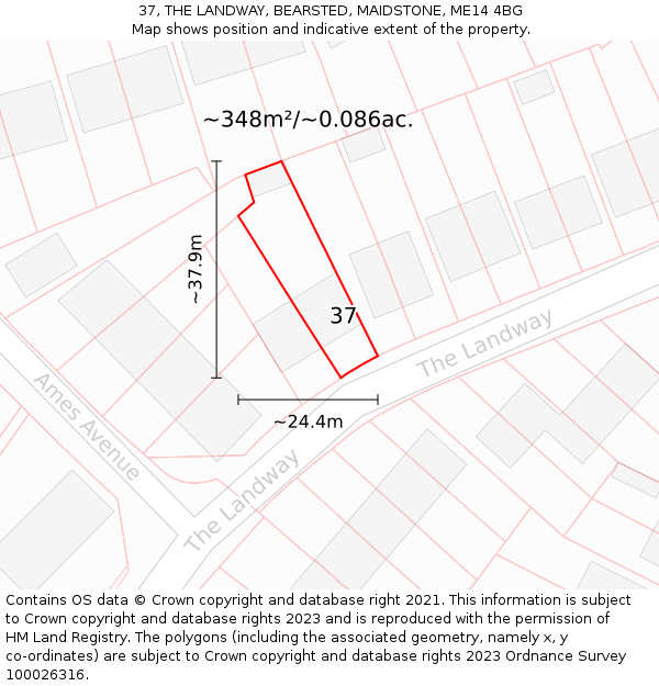 37, THE LANDWAY, BEARSTED, MAIDSTONE, ME14 4BG: Plot and title map