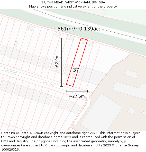 37, THE MEAD, WEST WICKHAM, BR4 0BA: Plot and title map