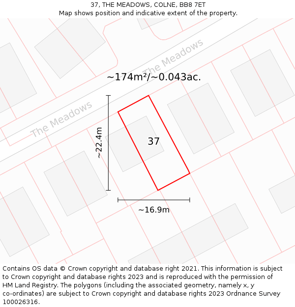 37, THE MEADOWS, COLNE, BB8 7ET: Plot and title map