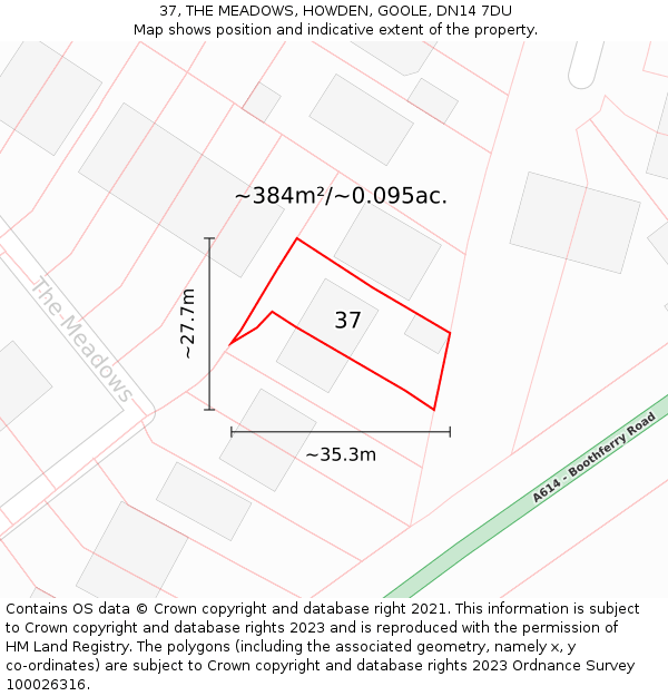 37, THE MEADOWS, HOWDEN, GOOLE, DN14 7DU: Plot and title map