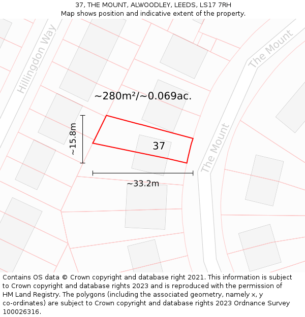 37, THE MOUNT, ALWOODLEY, LEEDS, LS17 7RH: Plot and title map
