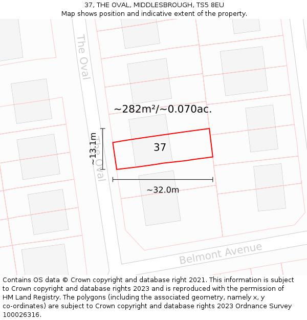 37, THE OVAL, MIDDLESBROUGH, TS5 8EU: Plot and title map