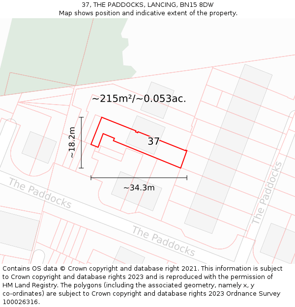 37, THE PADDOCKS, LANCING, BN15 8DW: Plot and title map