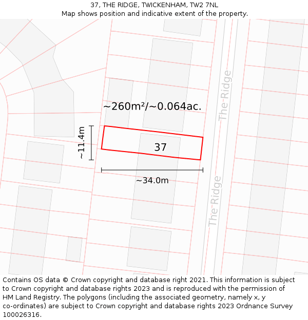37, THE RIDGE, TWICKENHAM, TW2 7NL: Plot and title map