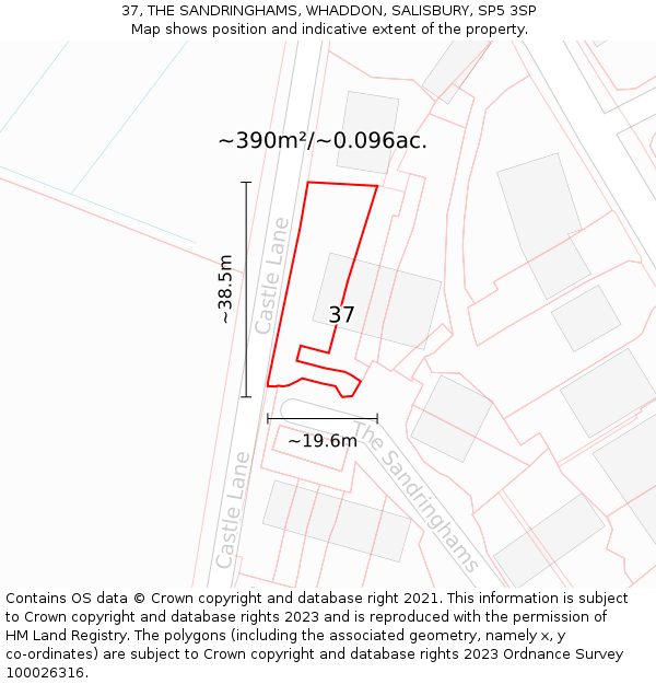 37, THE SANDRINGHAMS, WHADDON, SALISBURY, SP5 3SP: Plot and title map