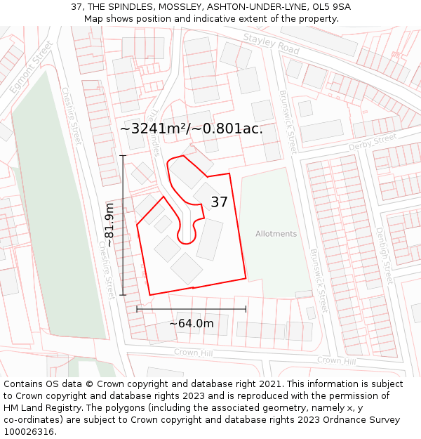 37, THE SPINDLES, MOSSLEY, ASHTON-UNDER-LYNE, OL5 9SA: Plot and title map