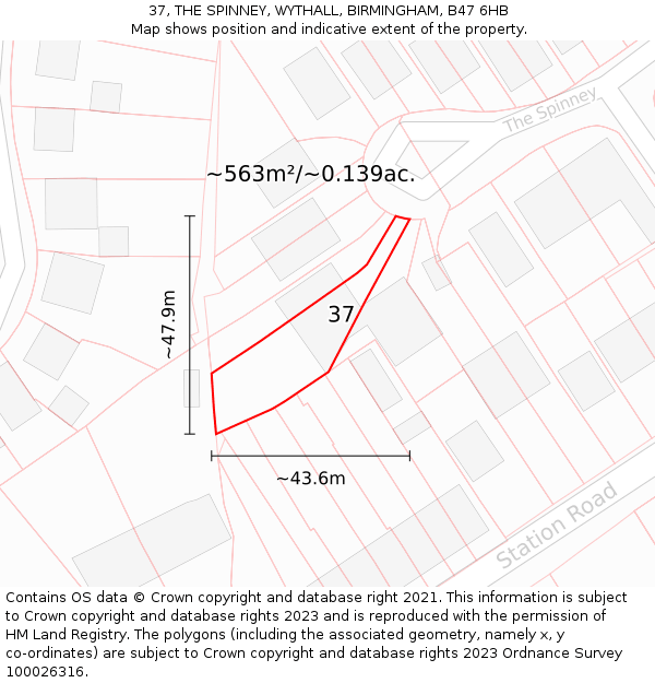 37, THE SPINNEY, WYTHALL, BIRMINGHAM, B47 6HB: Plot and title map