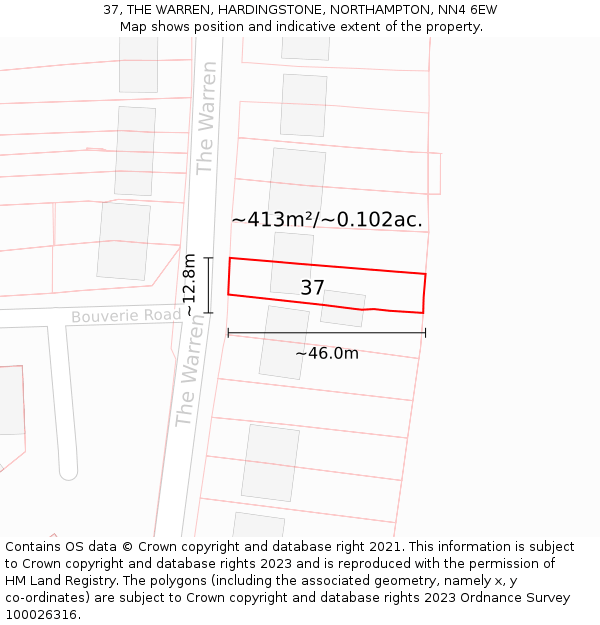 37, THE WARREN, HARDINGSTONE, NORTHAMPTON, NN4 6EW: Plot and title map