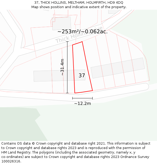 37, THICK HOLLINS, MELTHAM, HOLMFIRTH, HD9 4DQ: Plot and title map