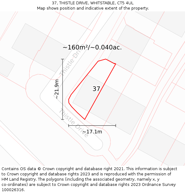 37, THISTLE DRIVE, WHITSTABLE, CT5 4UL: Plot and title map