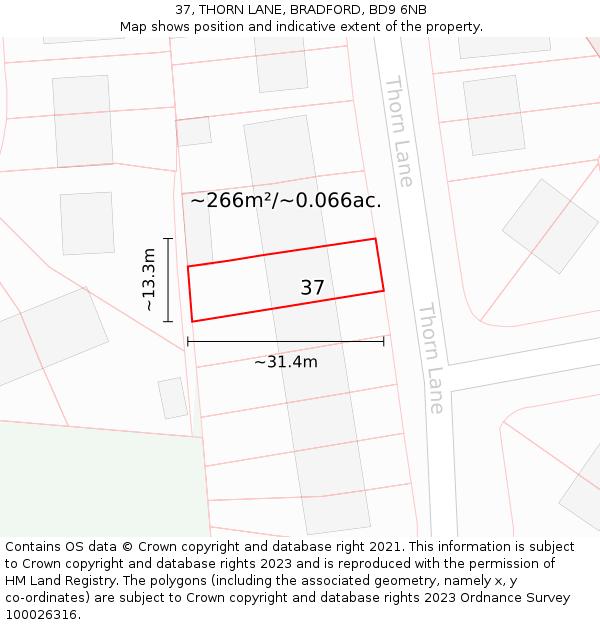 37, THORN LANE, BRADFORD, BD9 6NB: Plot and title map
