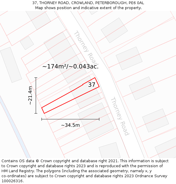 37, THORNEY ROAD, CROWLAND, PETERBOROUGH, PE6 0AL: Plot and title map