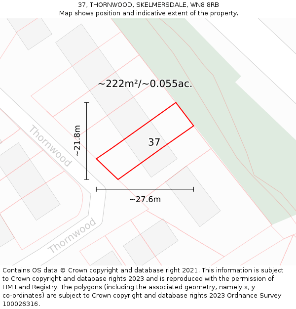 37, THORNWOOD, SKELMERSDALE, WN8 8RB: Plot and title map
