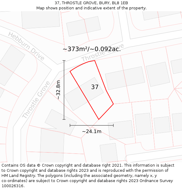 37, THROSTLE GROVE, BURY, BL8 1EB: Plot and title map
