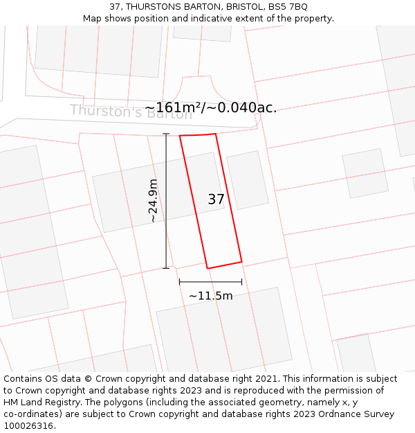 37, THURSTONS BARTON, BRISTOL, BS5 7BQ: Plot and title map