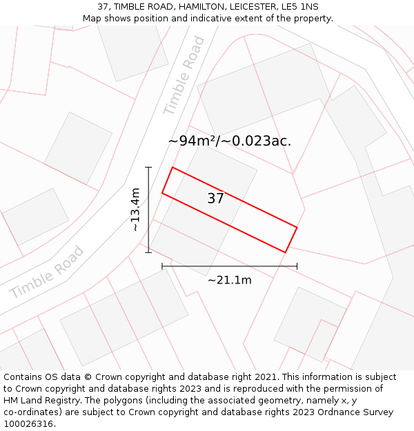 37, TIMBLE ROAD, HAMILTON, LEICESTER, LE5 1NS: Plot and title map