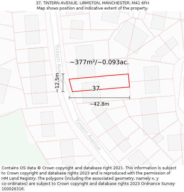 37, TINTERN AVENUE, URMSTON, MANCHESTER, M41 6FH: Plot and title map