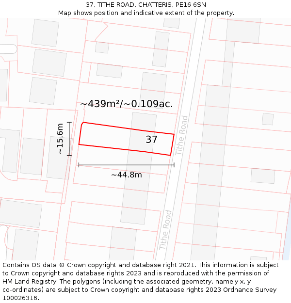 37, TITHE ROAD, CHATTERIS, PE16 6SN: Plot and title map