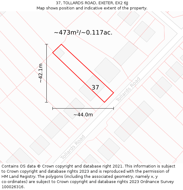 37, TOLLARDS ROAD, EXETER, EX2 6JJ: Plot and title map