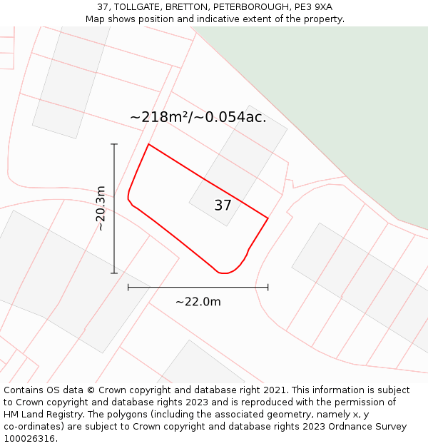 37, TOLLGATE, BRETTON, PETERBOROUGH, PE3 9XA: Plot and title map