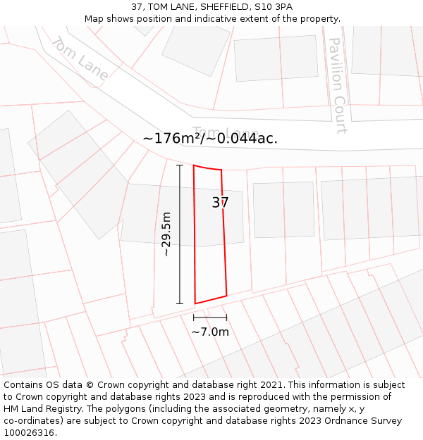 37, TOM LANE, SHEFFIELD, S10 3PA: Plot and title map
