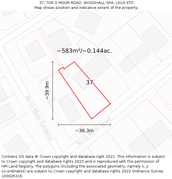 37, TOR O MOOR ROAD, WOODHALL SPA, LN10 6TD: Plot and title map