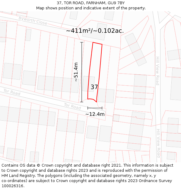 37, TOR ROAD, FARNHAM, GU9 7BY: Plot and title map