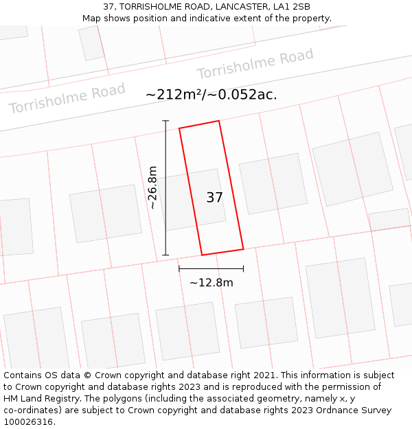 37, TORRISHOLME ROAD, LANCASTER, LA1 2SB: Plot and title map
