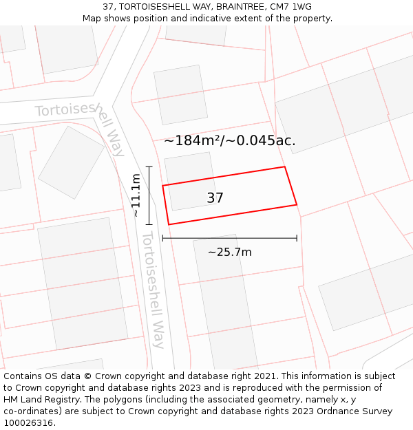 37, TORTOISESHELL WAY, BRAINTREE, CM7 1WG: Plot and title map