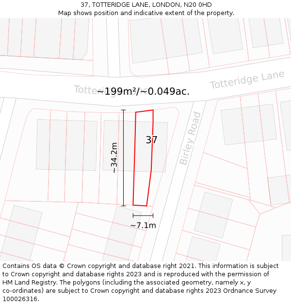 37, TOTTERIDGE LANE, LONDON, N20 0HD: Plot and title map