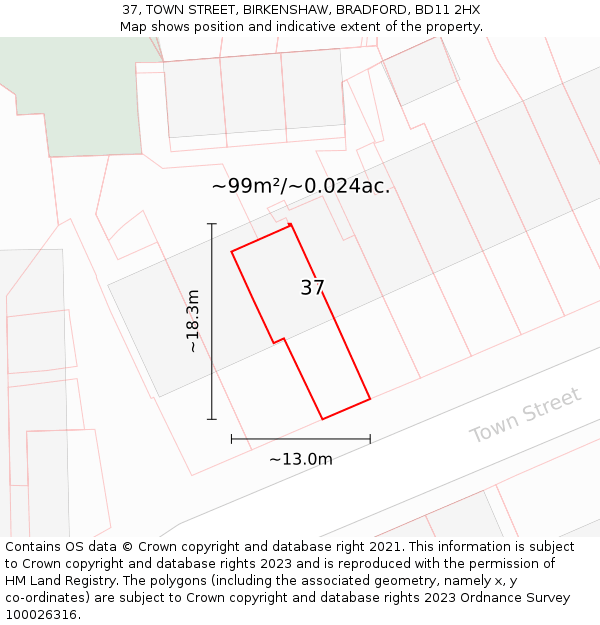 37, TOWN STREET, BIRKENSHAW, BRADFORD, BD11 2HX: Plot and title map