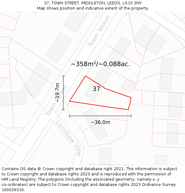 37, TOWN STREET, MIDDLETON, LEEDS, LS10 3NY: Plot and title map