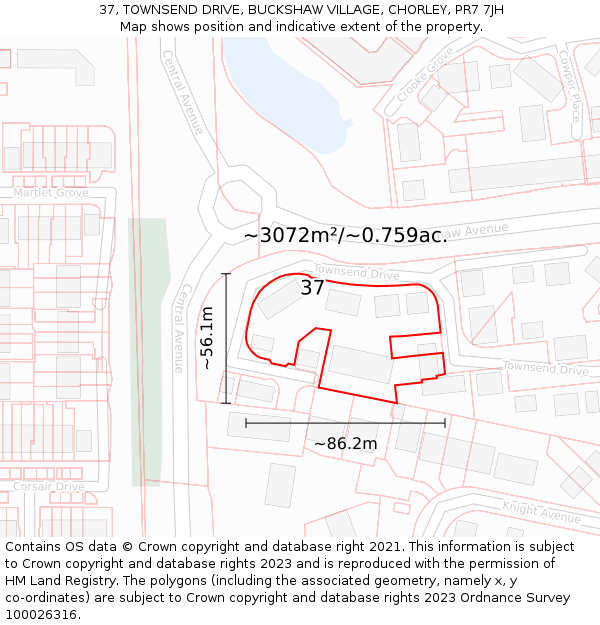 37, TOWNSEND DRIVE, BUCKSHAW VILLAGE, CHORLEY, PR7 7JH: Plot and title map