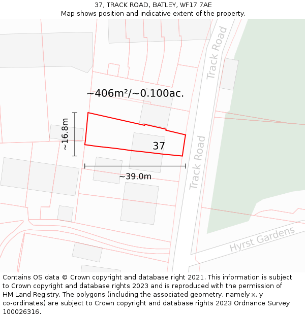 37, TRACK ROAD, BATLEY, WF17 7AE: Plot and title map