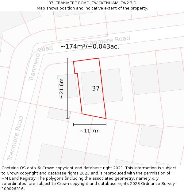 37, TRANMERE ROAD, TWICKENHAM, TW2 7JD: Plot and title map
